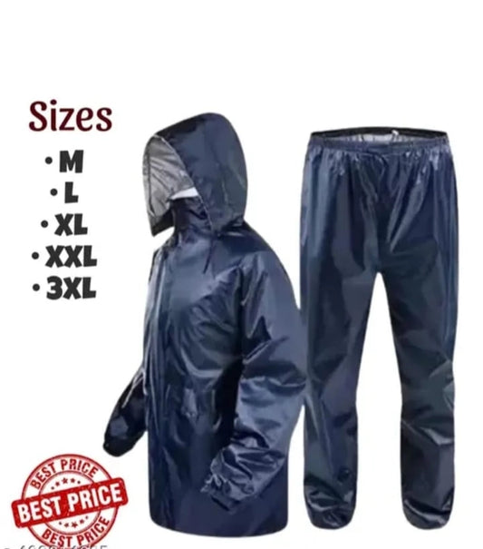 Polyester Full Sleeves Rainsuit Set for Men (Navy Blue, L)